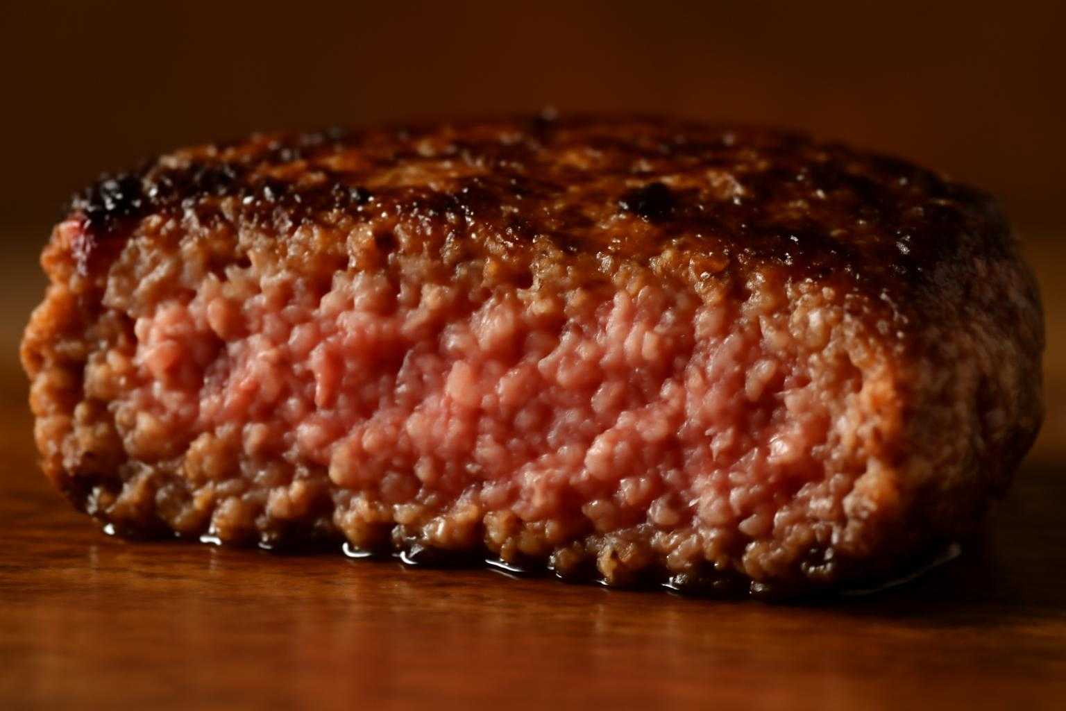 ジューシーで柔らかく焼き上がったハンバーグの断面図