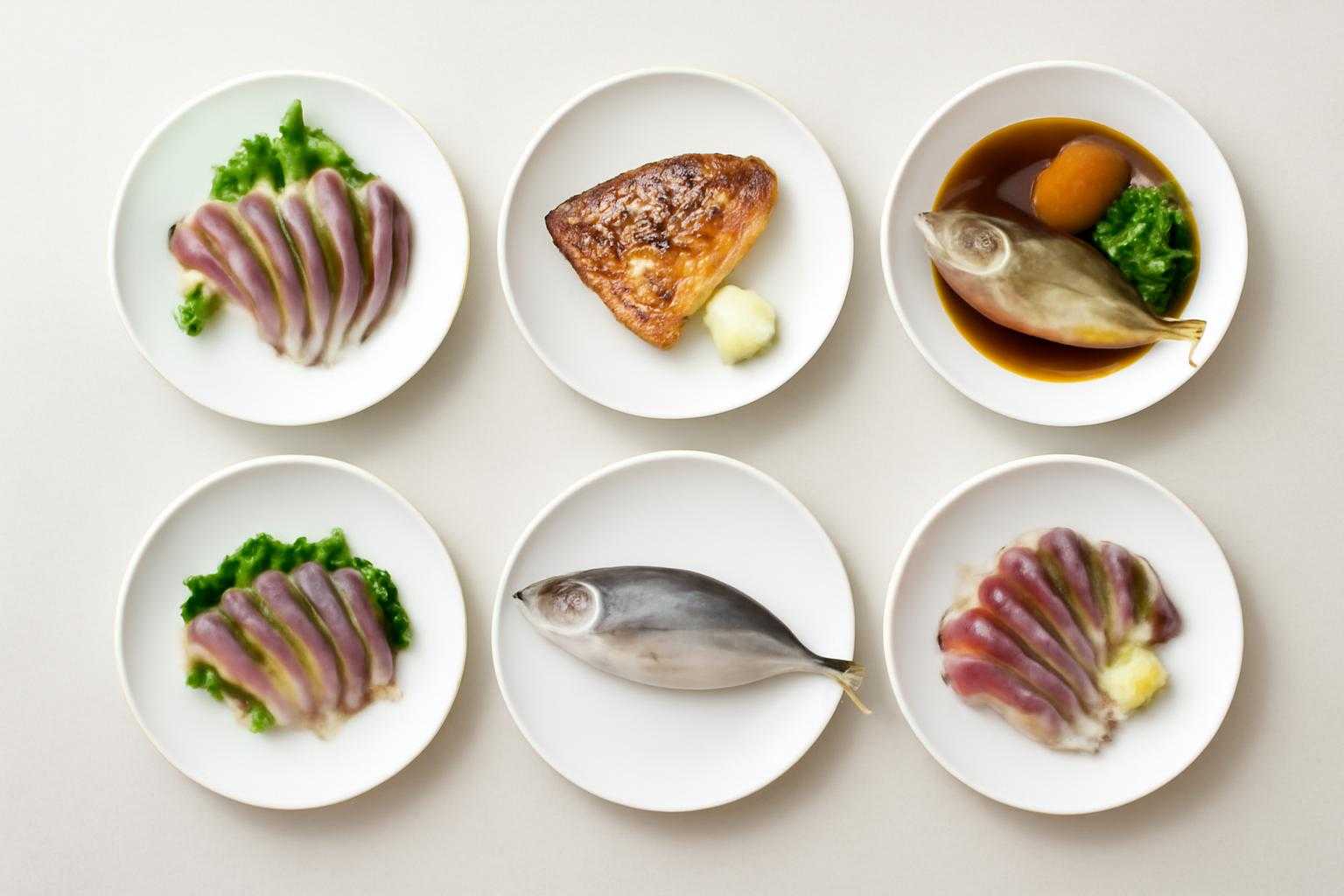 刺身、塩焼き、煮付けなど様々な調理法のイトヒキアジ料理