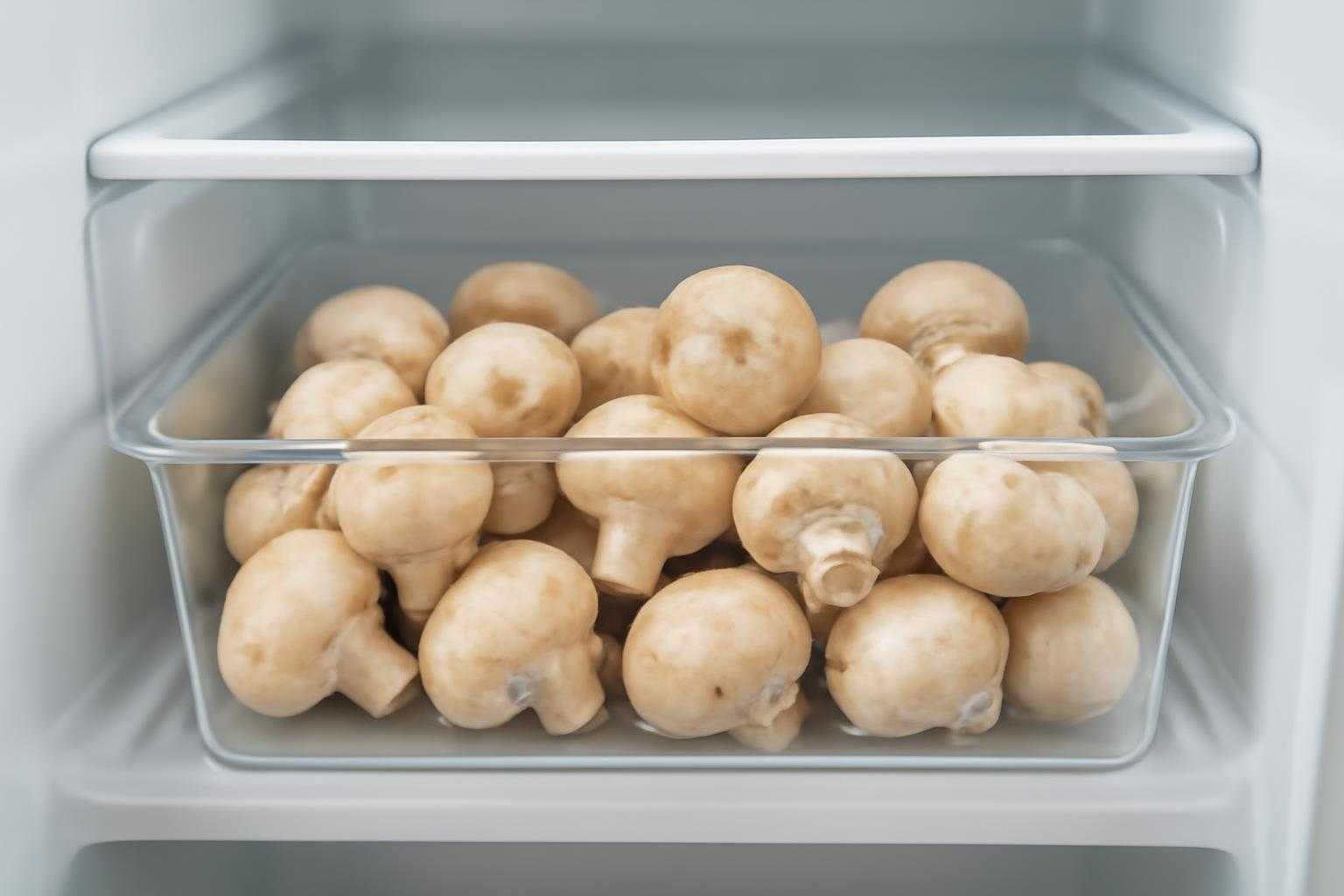 冷蔵庫の野菜室にエリンギを保存している様子