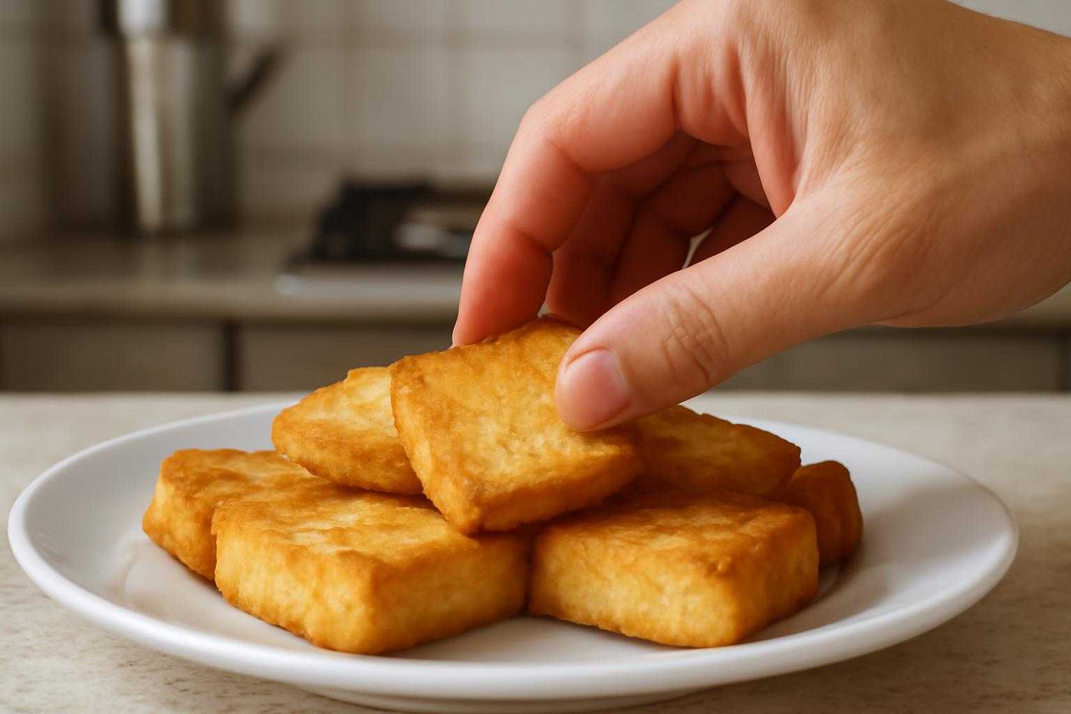 厚揚げの色や臭いを確認している様子