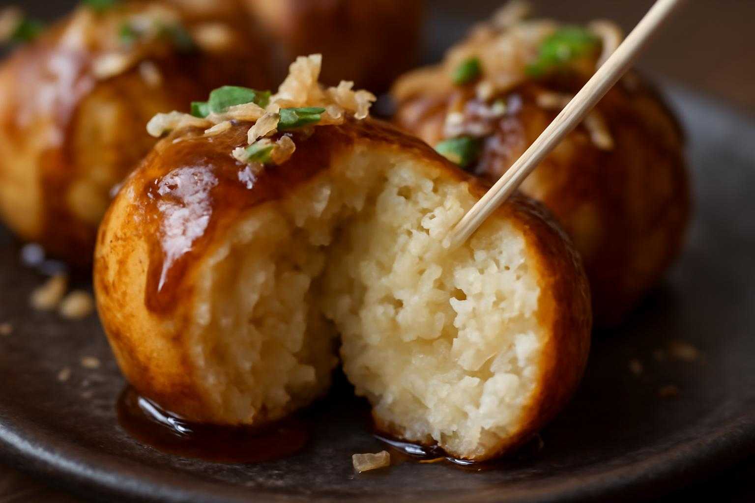 焼き加減を確認するためにたこ焼きをカットしている様子