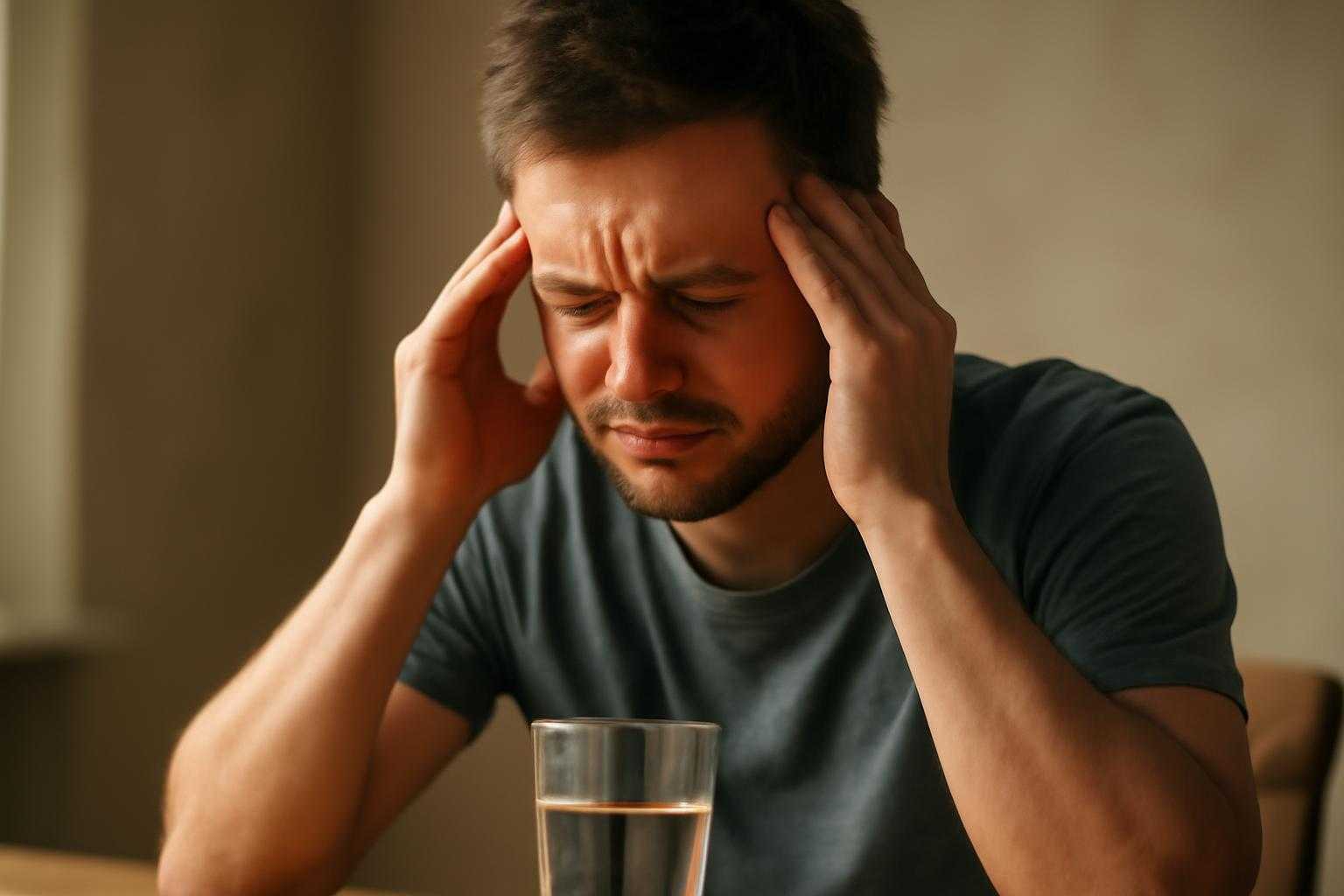 体調不良を感じる人が水を飲んでいる様子