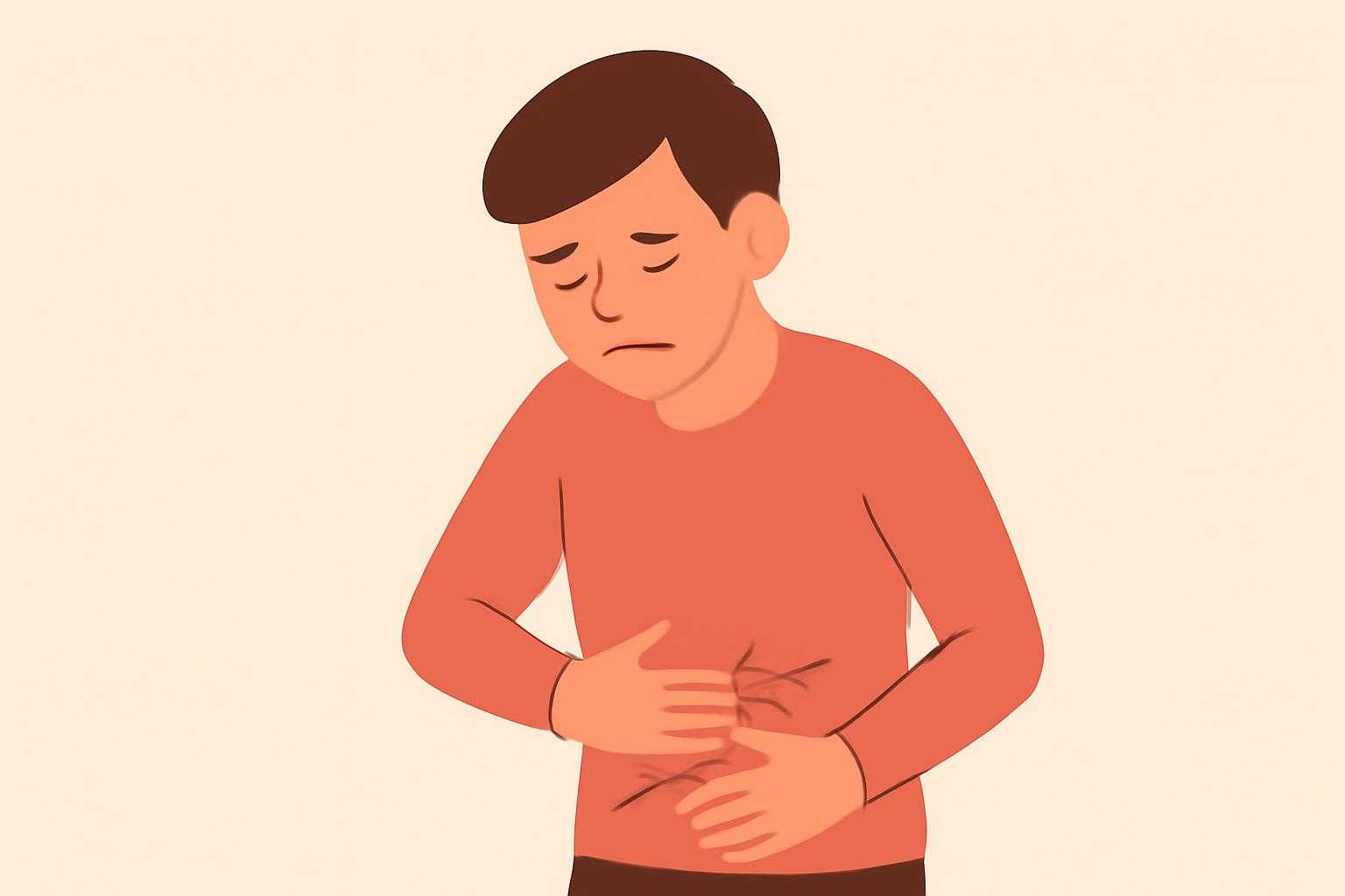 お腹の痛みと不快感を感じている人のイラスト