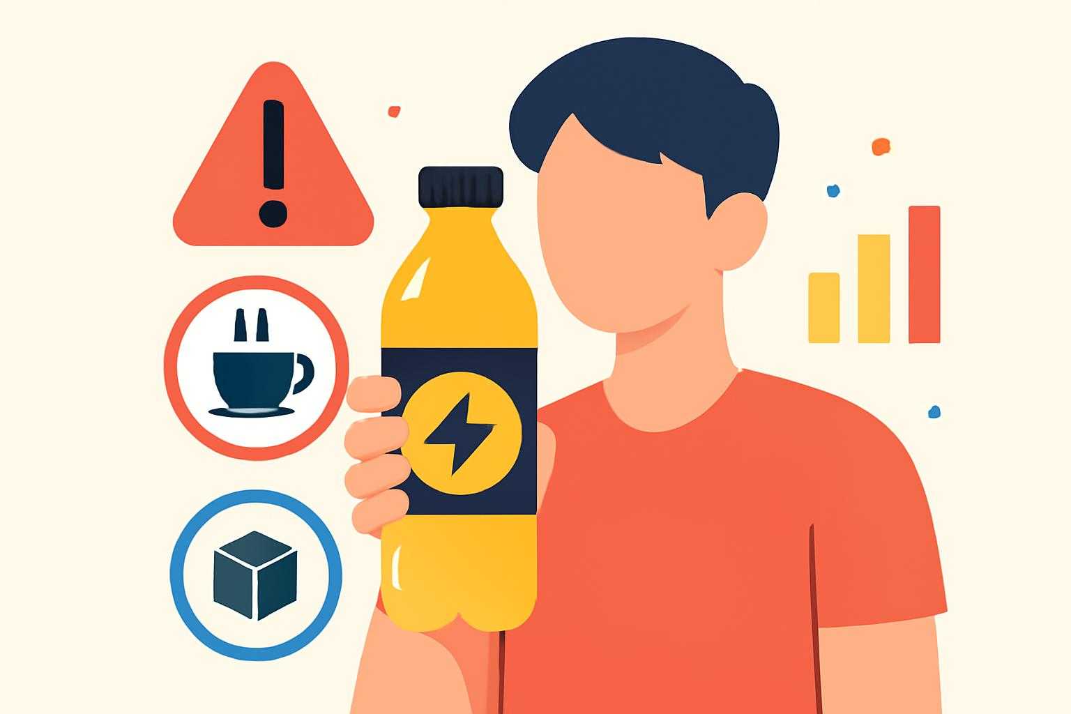 エネルギードリンクを飲む人の体調に関する警告イメージ