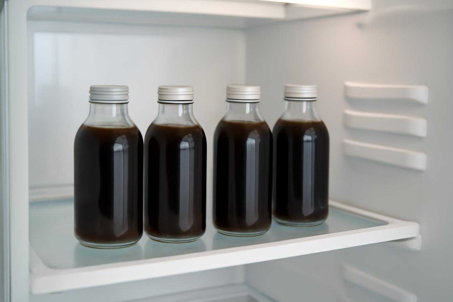 冷蔵庫でペットボトルコーヒーを保存する様子