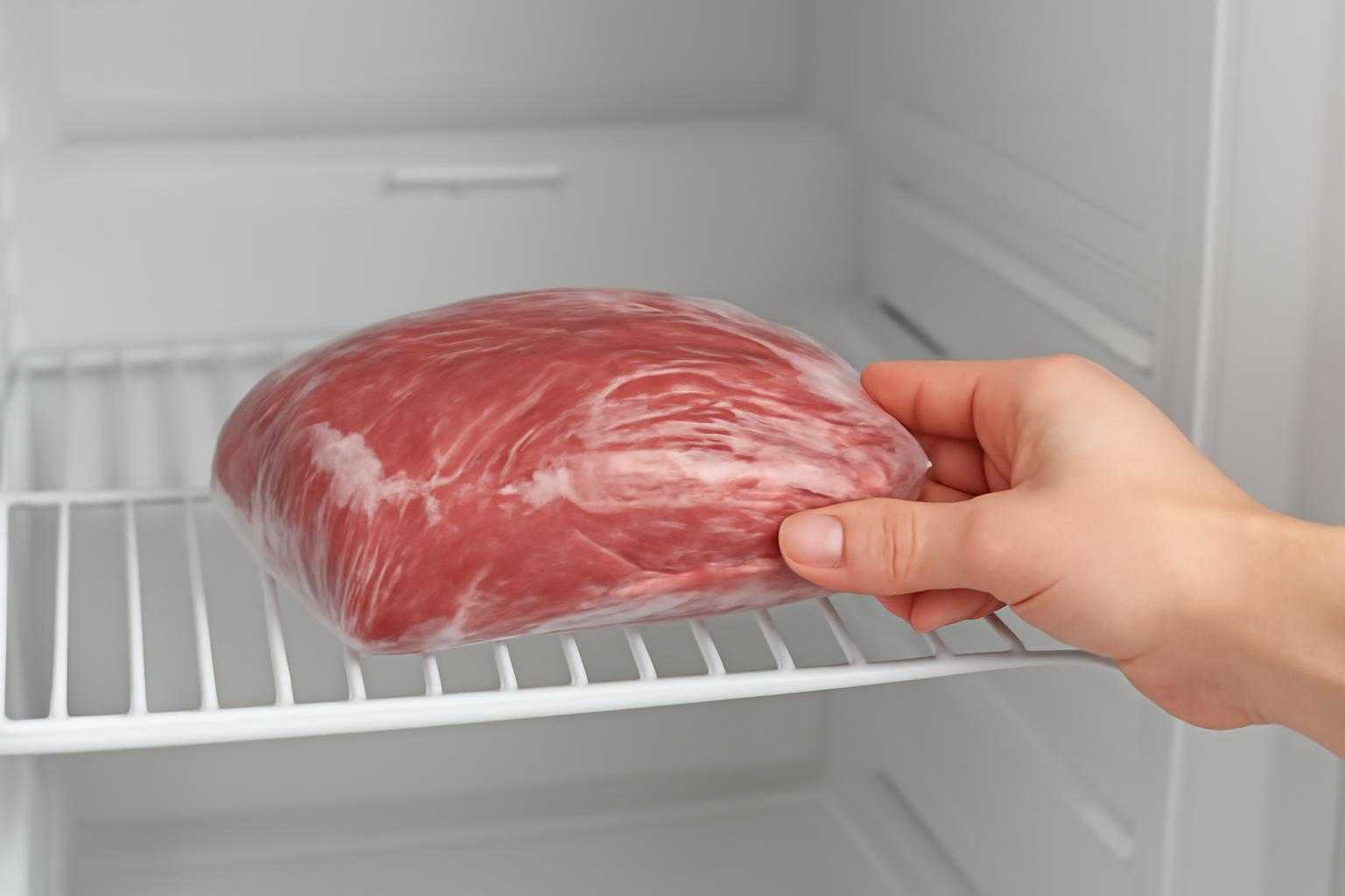 新鮮な牛肉をラップで包んで冷蔵庫に保存