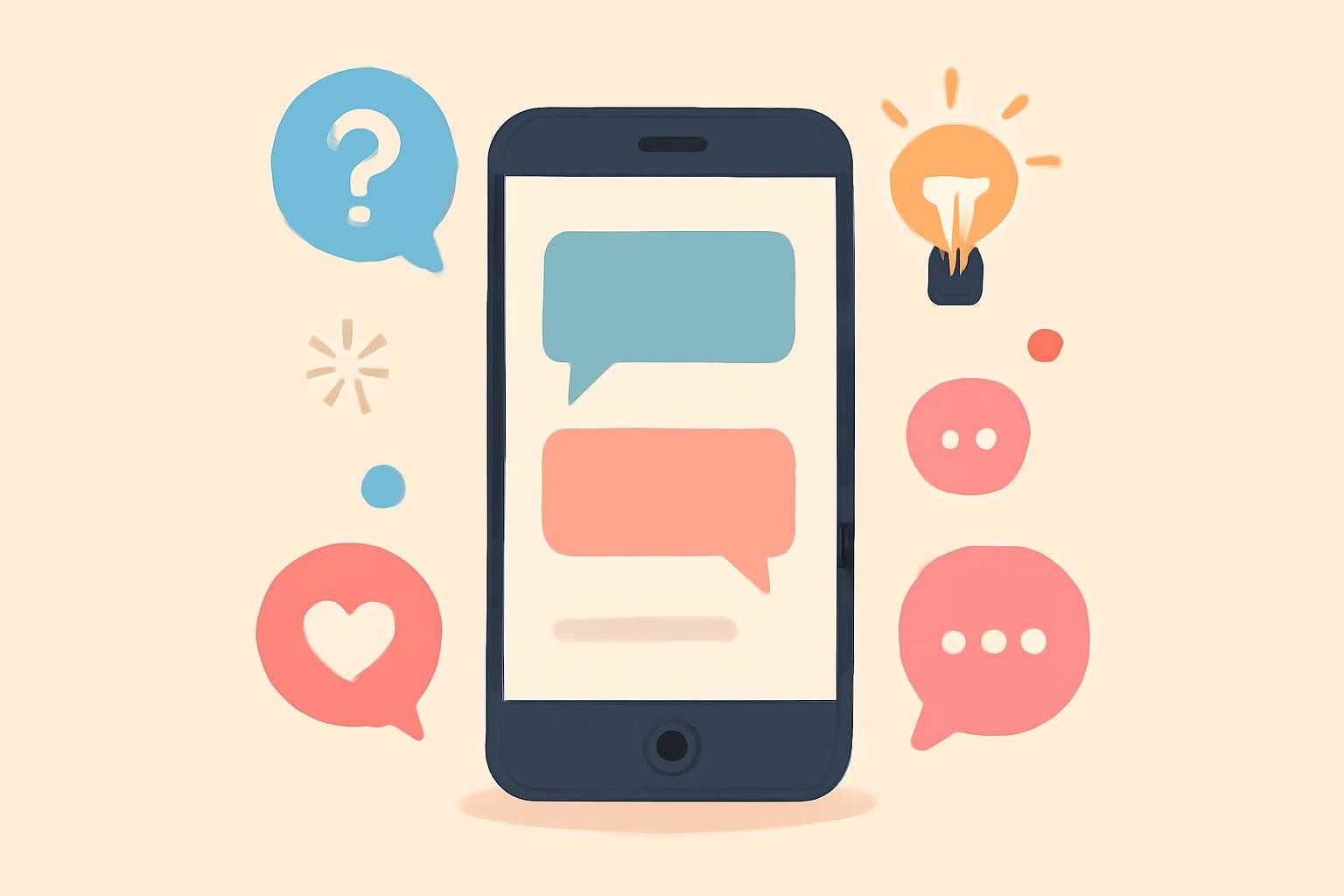 スマートフォン画面にQ&Aの吹き出しが表示されているシーン