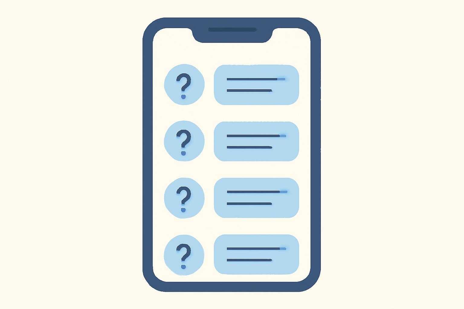スマートフォン画面に表示される質問と回答のイメージ