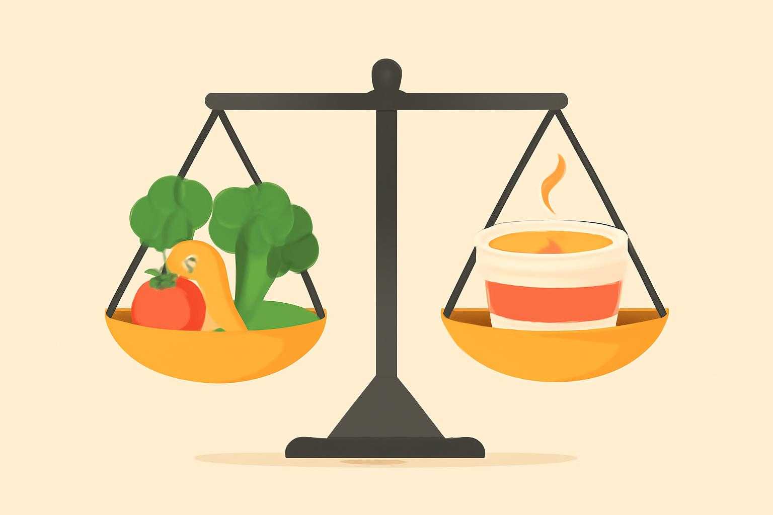 健康的な食事と加工食品のバランスを表現した対比イメージ