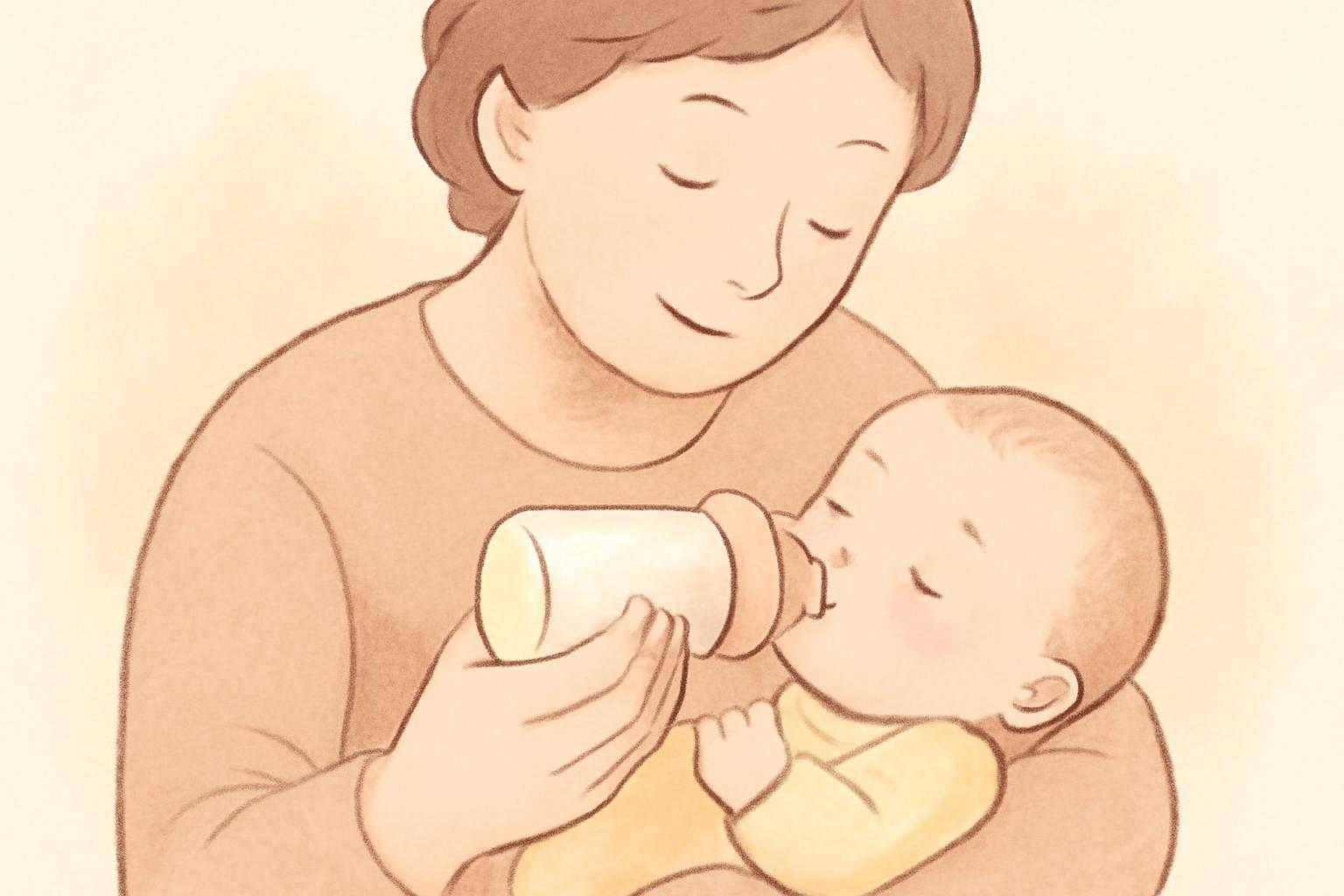 赤ちゃんと水のボトルを慎重に扱う親の様子