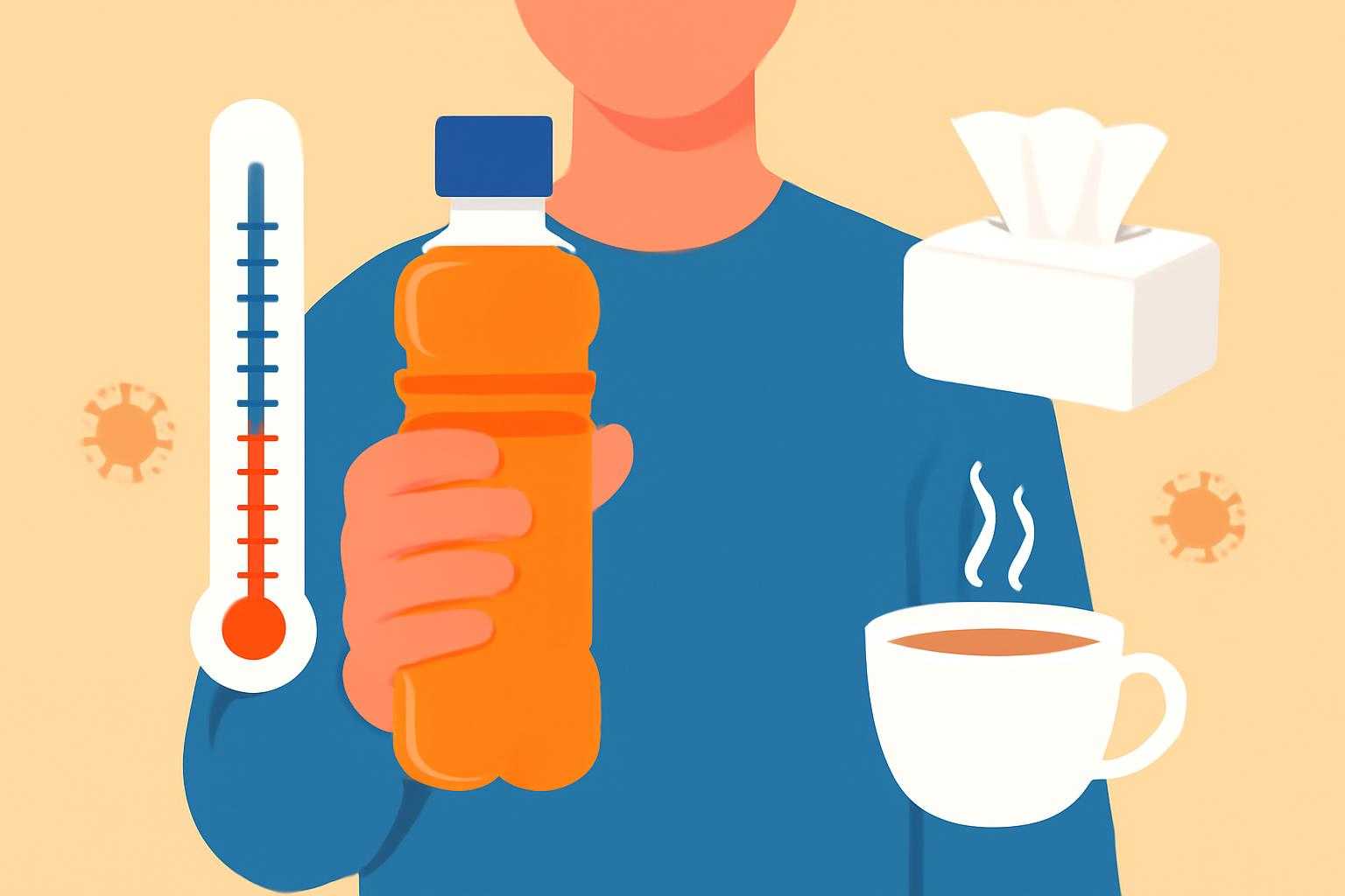 体調不良の人が水分補給をしている様子を表現した画像