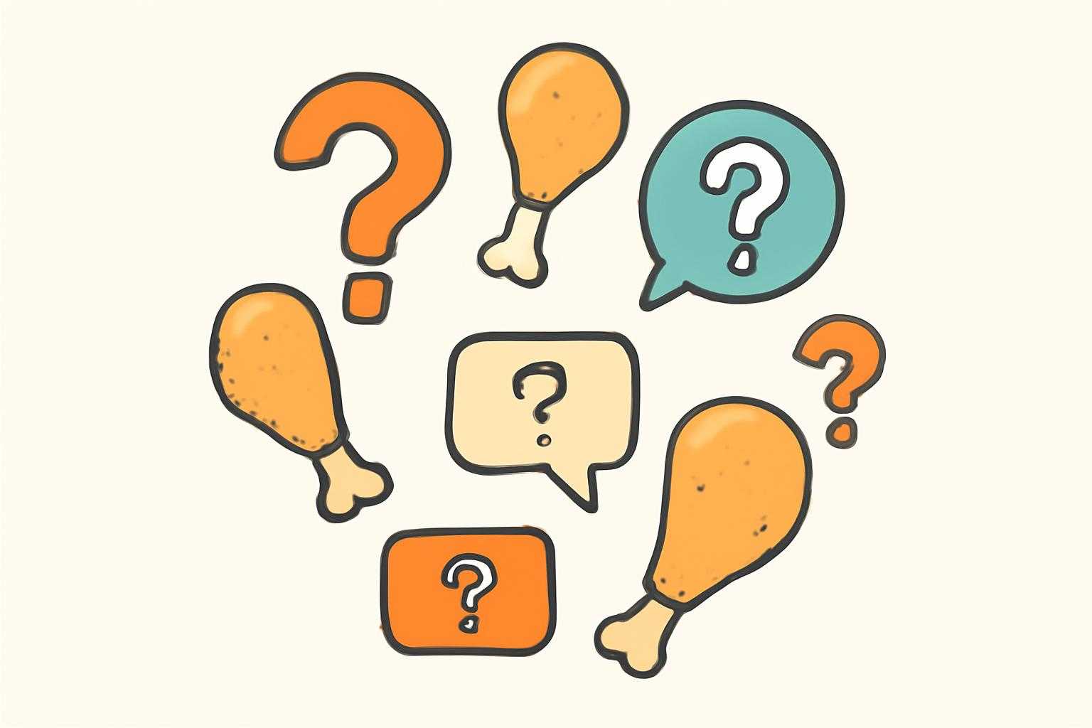 疑問符と食べ物に関するアイコンが組み合わさった質問イメージ