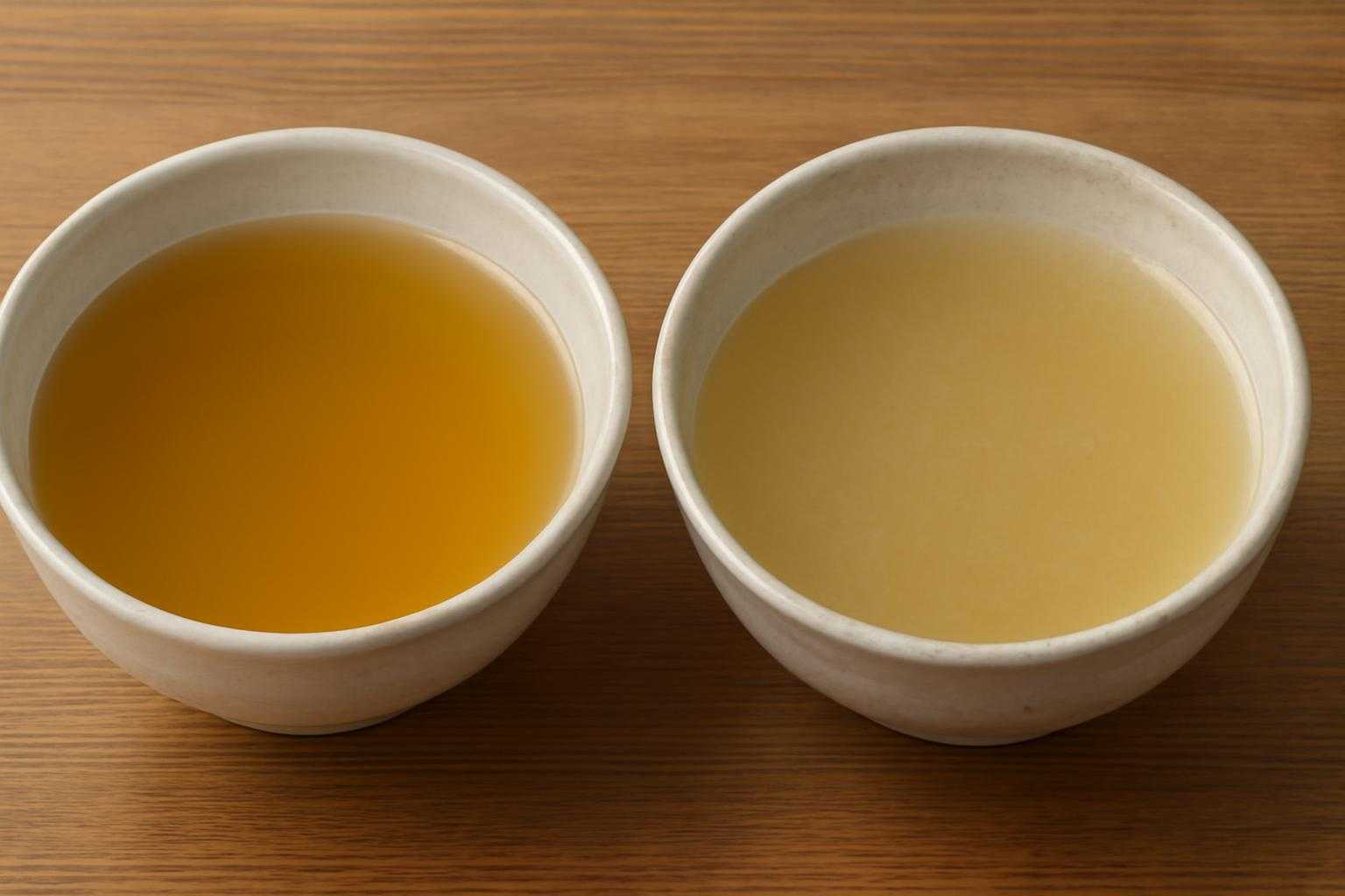 昆布が煮詰まったり、だしが濁った味噌汁の比較画像